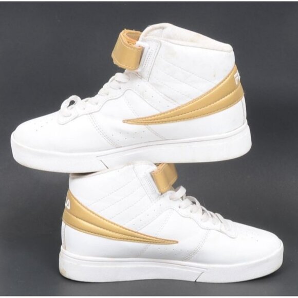 Fila Women's 7 Vulcan 13 Anodized White/Gold Leather Mid Top Retro Sneakers - Picture 6 of 8